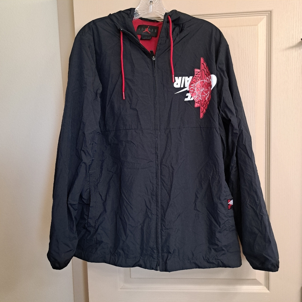 Nike Air Jordans Black and Red Hooded Jacket Size Large